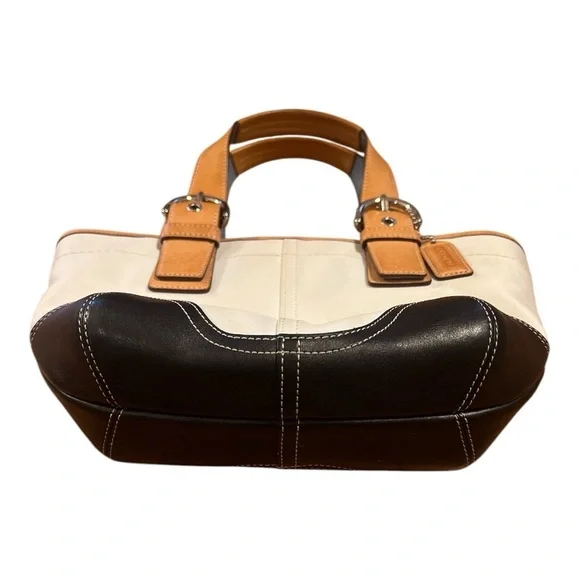 COACH Tan and Black Leather Tote Bag VINTAGE - Picture 2 of 7
